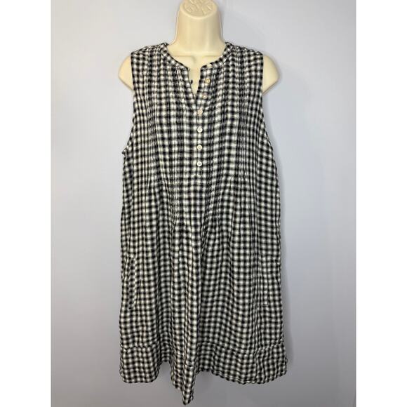 Quince European Linen Sleeveless Swing Mini Dress Classic Mini Gingham Sz L - Picture 2 of 12